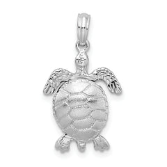 De-Ani Sterling Silver Rhodium-plated Polished 3D Moveable Sea Turtle Pendant