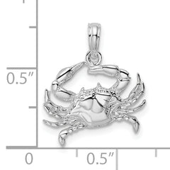 De-Ani Sterling Silver Rhodium-Plated Polished Blue Crab Pendant
