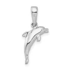 De-Ani Sterling Silver Rhodium-Plated Polished 3D Jumping Dolphin Pendant