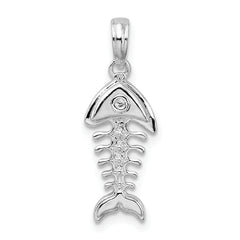 De-Ani Sterling Silver Rhodium-plated Polished 3D Fishbone Pendant