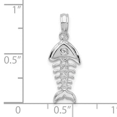 De-Ani Sterling Silver Rhodium-plated Polished 3D Fishbone Pendant