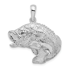 De-Ani Sterling Silver Rhodium-Plated Polished Jumping Bass Fish Pendant