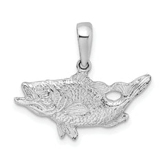 De-Ani Sterling Silver Rhodium-Plated Polished Open Mouth Bass Fish Pendant
