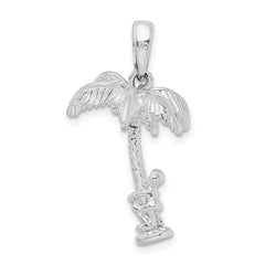 De-Ani Sterling Silver Rhodium-Plated 3D Palm Tree with Moving Climber Pendant