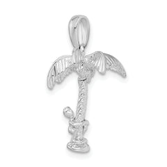 De-Ani Sterling Silver Rhodium-Plated 3D Palm Tree with Moving Climber Pendant