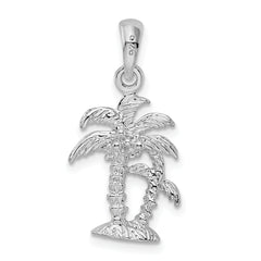 De-Ani Sterling Silver Rhodium-Plated Polished and Textured 3D Two Palm Trees Pendant