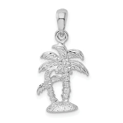 De-Ani Sterling Silver Rhodium-Plated Polished and Textured 3D Two Palm Trees Pendant