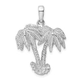 De-Ani Sterling Silver Rhodium-Plated Polished Two Palm Trees Pendant