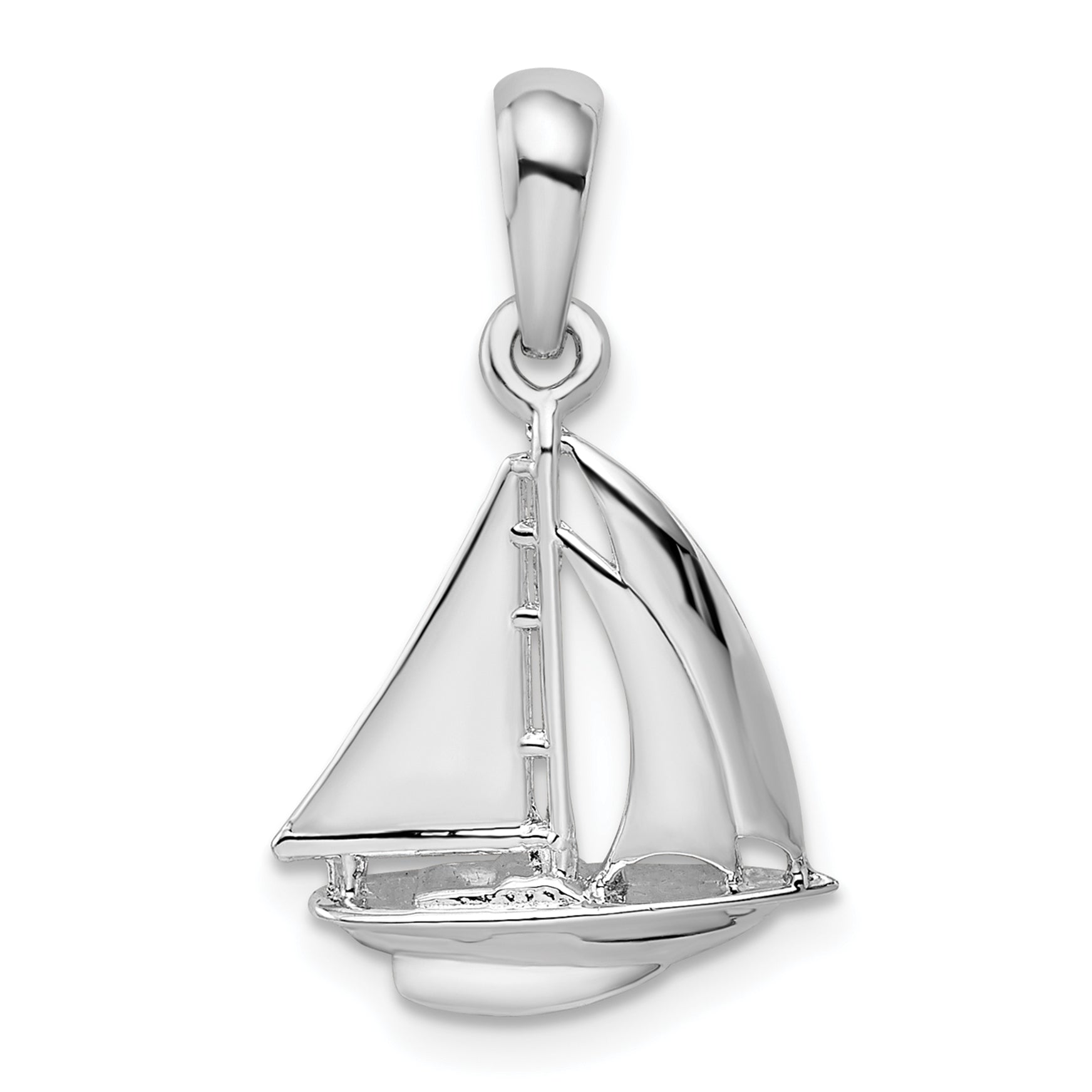 De-Ani Sterling Silver Rhodium-plated Polished 3D Sailboat Pendant