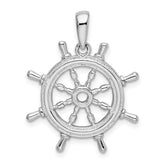 De-Ani Sterling Silver Rhodium-Plated Polished Cut-Out 3D Ships Wheel Pendant