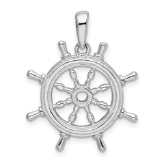 De-Ani Sterling Silver Rhodium-Plated Polished Cut-Out 3D Ships Wheel Pendant