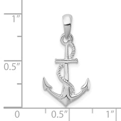 De-Ani Sterling Silver Rhodium-Plated Polished and Textured 3D Anchor with Rope Pendant