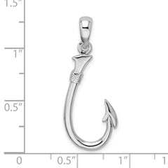 De-Ani Sterling Silver Rhodium-Plated Polished 3D Fish Hook Pendant