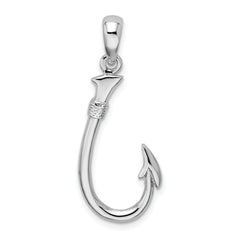 De-Ani Sterling Silver Rhodium-Plated Polished 3D Fish Hook Pendant