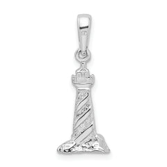 De-Ani Sterling Silver Rhodium-plated Polished 3D Cape Hatteras Lighthouse Pendant