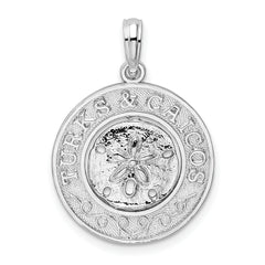 De-Ani Sterling Silver Rhodium-Plated Textured Turks and Caicos Sand Dollar Pendant