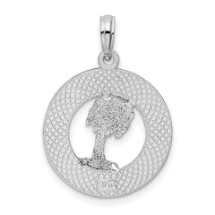 De-Ani Sterling Silver Rhodium-Plated Textured Turks and Caicos Palm Tree Pendant