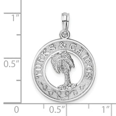 De-Ani Sterling Silver Rhodium-Plated Textured Turks and Caicos Palm Tree Pendant
