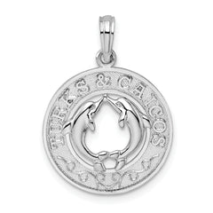 De-Ani Sterling Silver Rhodium-Plated Textured Turks and Caicos Dolphins Pendant