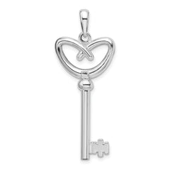 De-Ani Sterling Silver Rhodium-Plated 3D Key to My Heart Pretzel Top Key Pendant