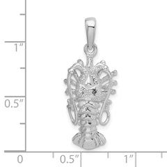 De-Ani Sterling Silver Rhodium-Plated Polished Medium Florida Lobster Pendant