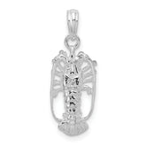 De-Ani Sterling Silver Rhodium-Plated Polished Small Florida Lobster Pendant