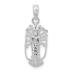 De-Ani Sterling Silver Rhodium-Plated Polished Small Florida Lobster Pendant