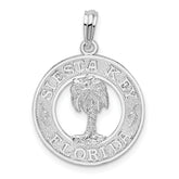De-Ani Sterling Silver Rhodium-Plated Textured Siesta Key Florida with Palm Tree Pendant