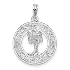 De-Ani Sterling Silver Rhodium-Plated Textured Siesta Key Florida with Palm Tree Pendant