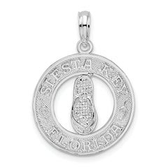 De-Ani Sterling Silver Rhodium-Plated Textured Siesta Key Florida with Flip-flop Pendant