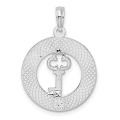 De-Ani Sterling Silver Rhodium-Plated Textured Siesta Key Florida with Key Pendant