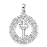 De-Ani Sterling Silver Rhodium-Plated Textured Siesta Key Florida with Key Pendant