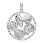 De-Ani Sterling Silver Rhodium-plated Polished Shells in Circle Pendant