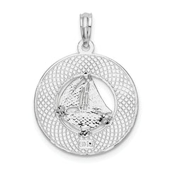 De-Ani Sterling Silver Rhodium-Plated Textured Key West with Sailboat Pendant