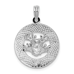 De-Ani Sterling Silver Rhodium-Plated Polished Puerto Rico Circle Frog Pendant