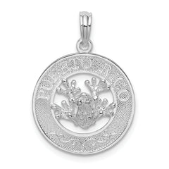 De-Ani Sterling Silver Rhodium-Plated Polished Puerto Rico Circle Frog Pendant