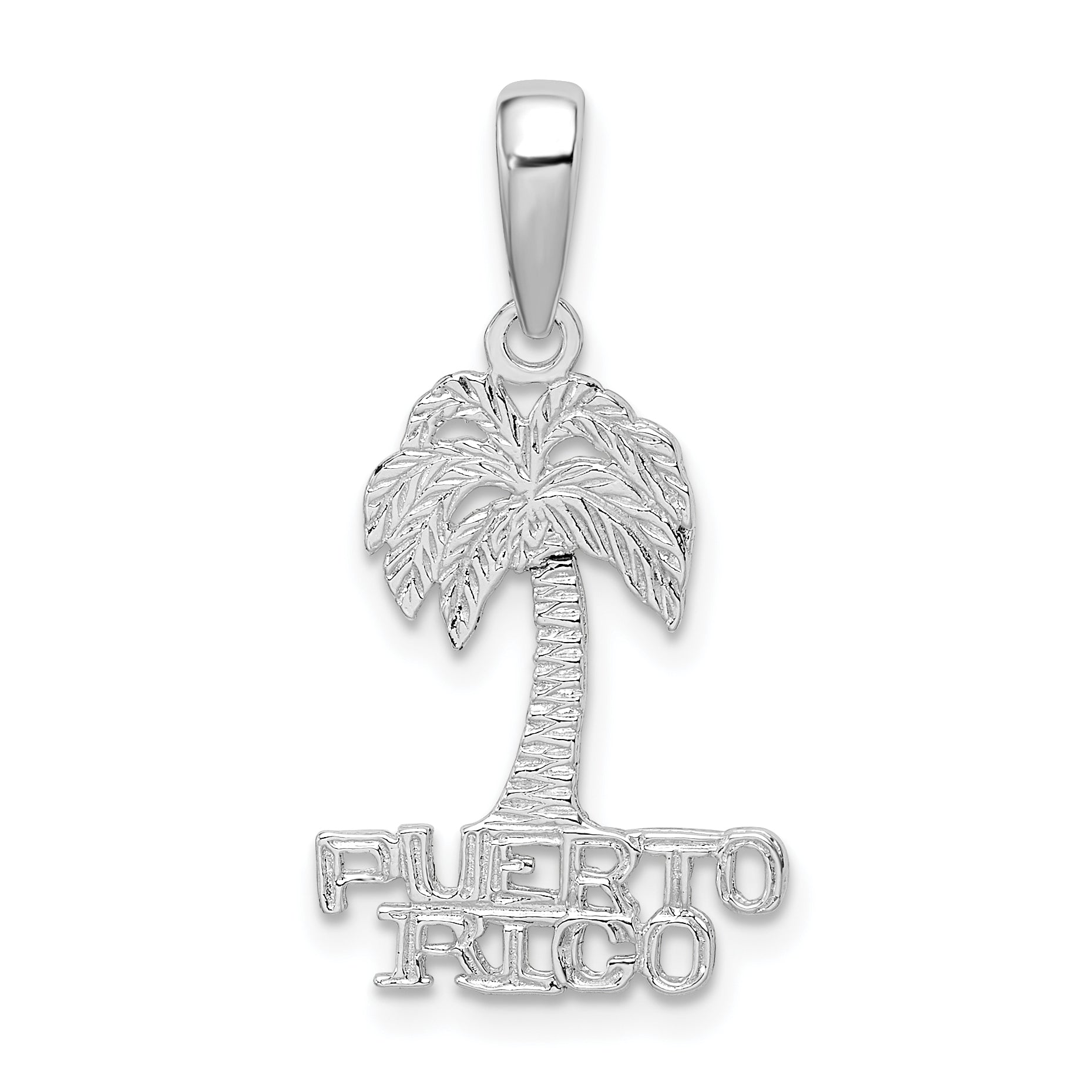 De-Ani Sterling Silver Rhodium-Plated Polished Puerto Rico Palm Tree Pendant