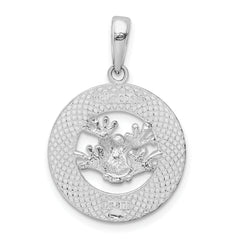 De-Ani Sterling Silver Rhodium-Plated Polished Antigua W.I. Circle Frog Pendant