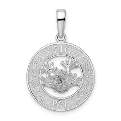 De-Ani Sterling Silver Rhodium-Plated Polished Antigua W.I. Circle Frog Pendant