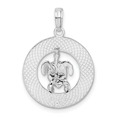 De-Ani Sterling Silver Rhodium-Plated Polished Bonaire Circle with Turtle Pendant