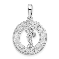 De-Ani Sterling Silver Rhodium-Plated Polished Bonaire Circle Seahorse Pendant