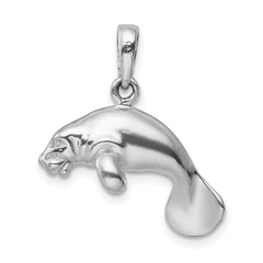 De-Ani Sterling Silver Rhodium-Plated Polished 3D Manatee Pendant