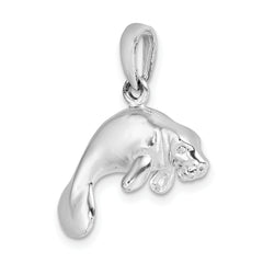 De-Ani Sterling Silver Rhodium-Plated Polished 3D Manatee Pendant