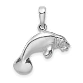 De-Ani Sterling Silver Rhodium-Plated Polished 3D Manatee Pendant