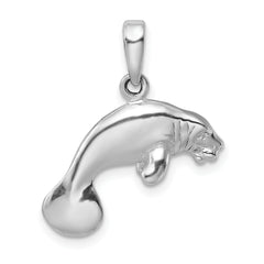 De-Ani Sterling Silver Rhodium-Plated Polished 3D Manatee Pendant