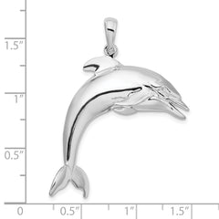 De-Ani Sterling Silver Rhodium-Plated Polished 3D Jumping Dolphin Pendant