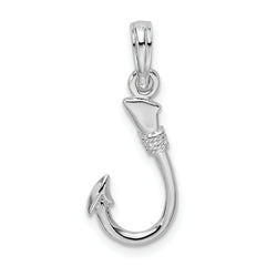 De-Ani Sterling Silver Rhodium-Plated Polished 3D Fish Hook Pendant