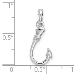 De-Ani Sterling Silver Rhodium-Plated Polished 3D Fish Hook Pendant
