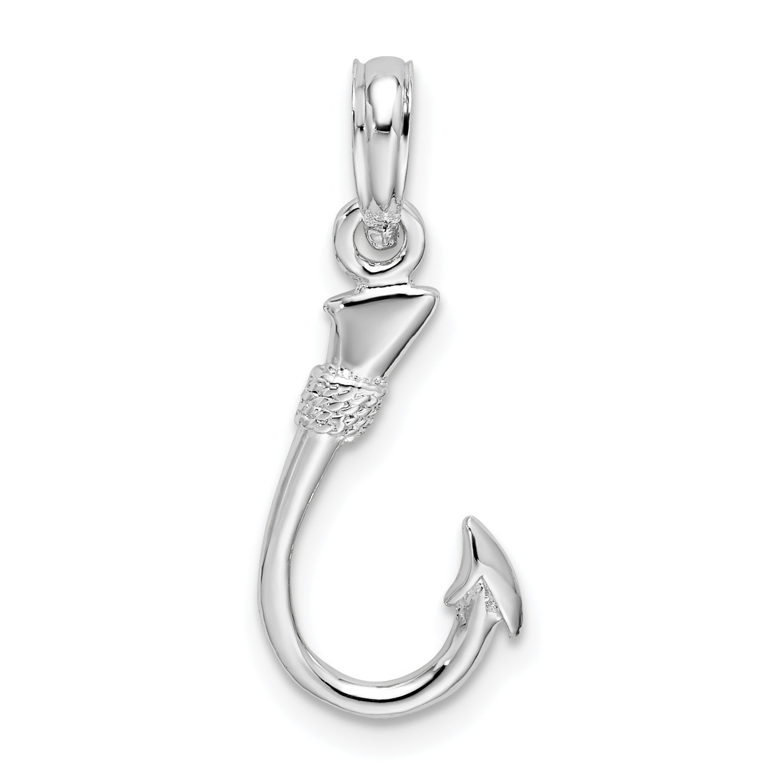 De-Ani Sterling Silver Rhodium-Plated Polished 3D Fish Hook Pendant