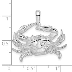 De-Ani Sterling Silver Rhodium-Plated Polished Blue Crab Pendant